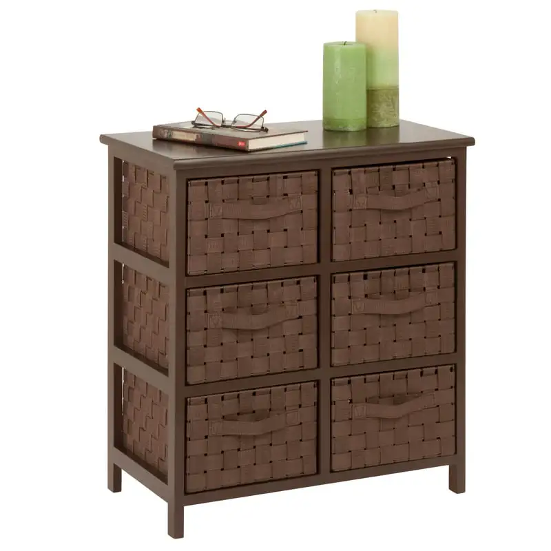 

Can Do Woven strap 6 drawer chest-brn