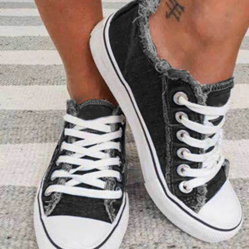 Women Fashion Canvas Sneakers All Seasons Breathable Woman Girl Ladies Walking Shoes Flat Lace-Up Zapatillas Mujer Femme Summer