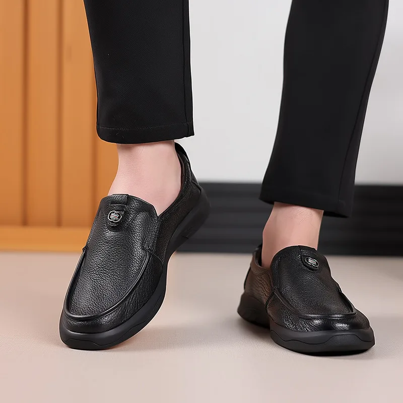 

Men Loafers Business Leather Shoes Round Sheepskin Solid Color Breathable Soft Sole s Luxury