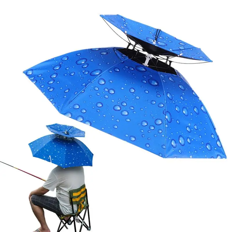 

Double-Layer Head Mounted Umbrella Portable Rain Umbrella Hat Foldable Outdoor Waterproof Pesca Sun Shade for Camping Fishing
