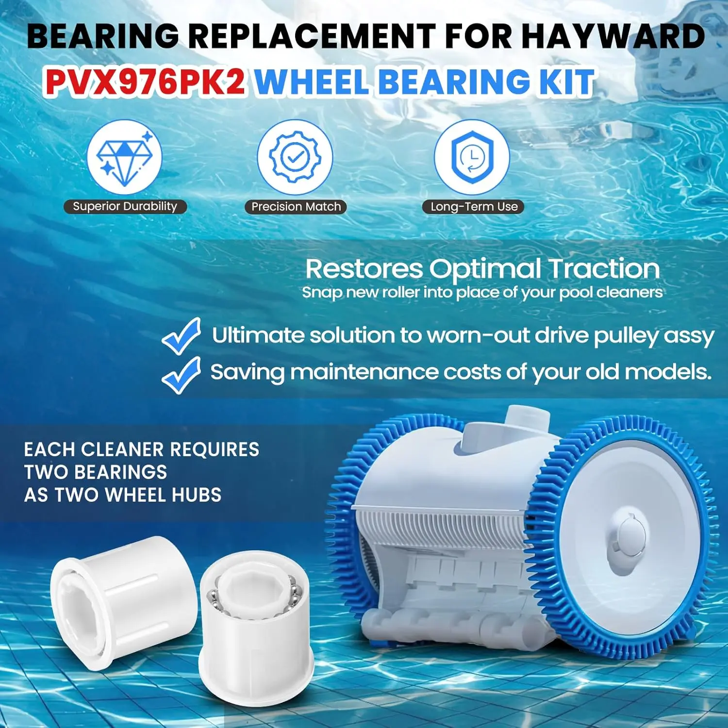 Фото PVX976PK2 Ремкомплект ступичных подшипников для Hayward AquaNaut 200/400/450, для Poolvergnuegen, для Phoenix 2 и 4-колесного всасывающего бассейна №3