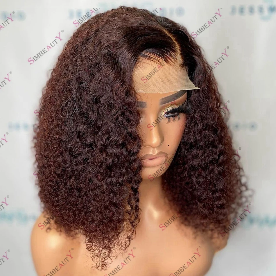 

Темно-коричневый кудрявый бразильский парик без повреждений на шнуровке спереди для черной женской кудрявой парик на шнуровке 5x5 плотный п...