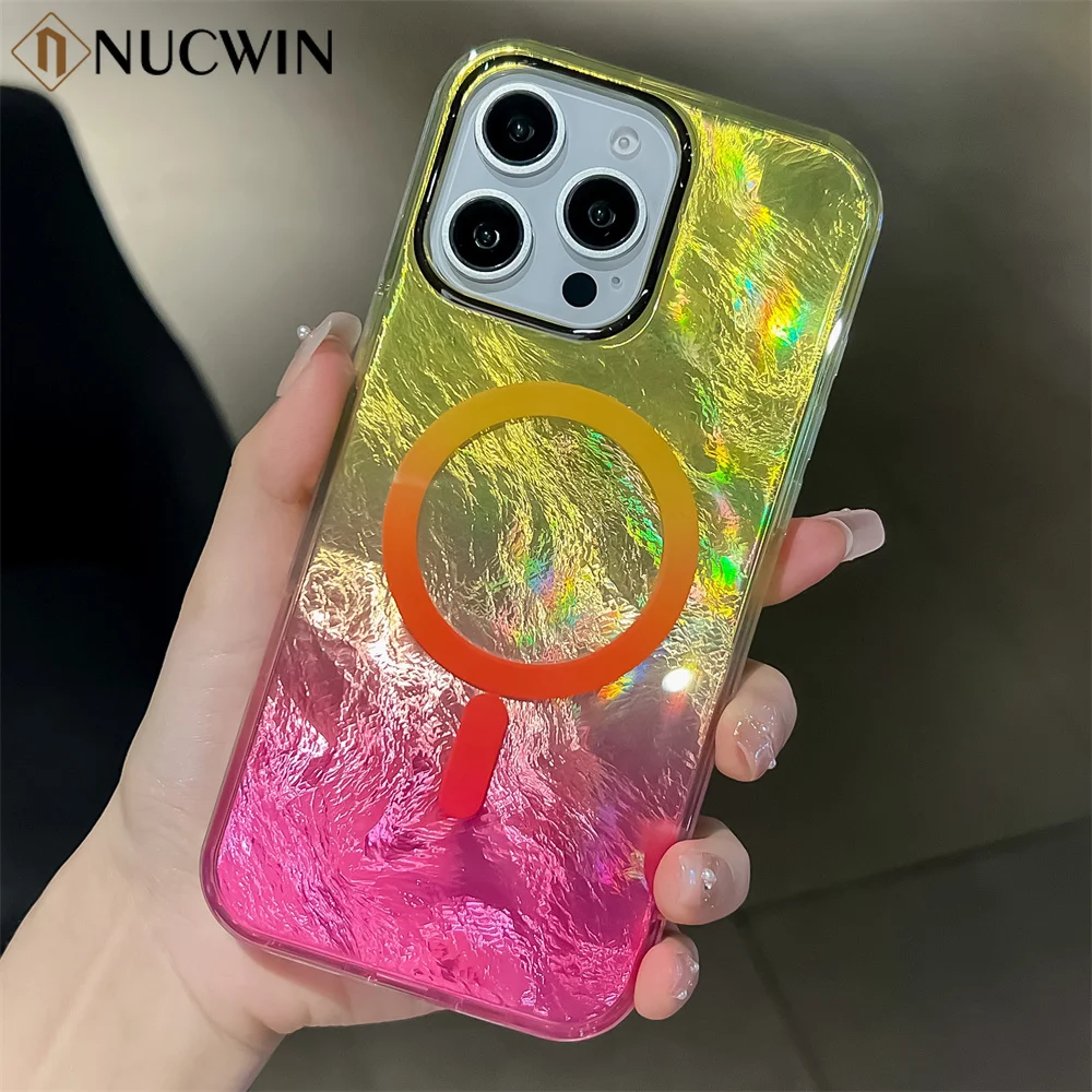 Luxury Laser Aurora Glacial Gradient Color Magsafe Case for iPhone 16 15 14 12 13 Pro Max Plus 11 Magnetic Acrylic Armor Cover