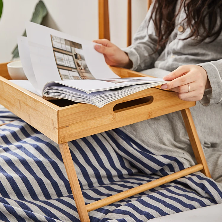 Бамбуковая кожа со складными ножками сервировочный портативный ноутбук поднос