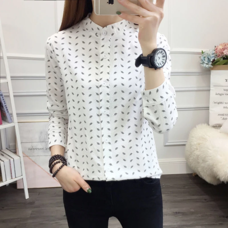 

2023 Autumn New Fragmented Cotton Shirt Women's Student Loose Cardigan Long Sleeve Underlay Shirt Top Blouse Women LuckBN