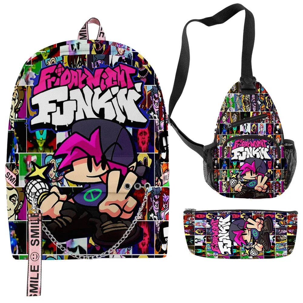 

Fashion Cartoon Friday Night Funkin 3D Print 3pcs/Set Student School Bags multifunction Travel Backpack Chest Bag Pencil Case