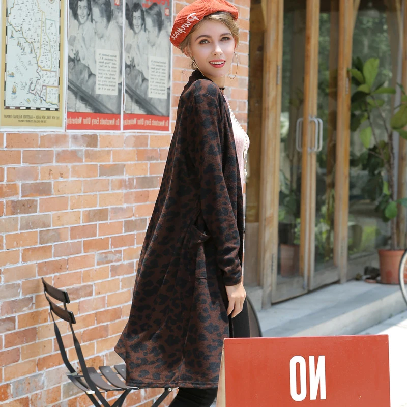 

LUOYIYANG Sexy Leopard Thin Women's Jacket Long Knit Cardigan Sweater Autumn and Winter New Fashion Elegant Women's Knit Jacket