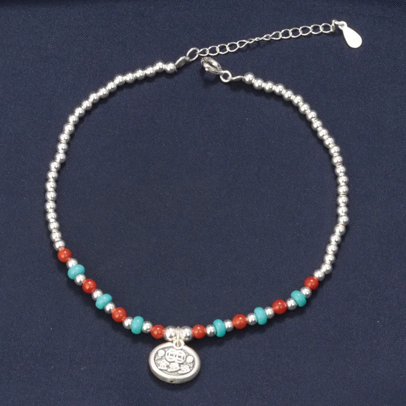 

Ethnic Style 925 Sterling Silver South Red Agate Foot Chains Chinese Ruyi Lock Beads Anklet for Women Jewelry Wholesale JL016