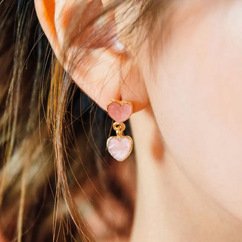 

1 Pair Cute Peach Heart Stud Earrings For Women Drip Double Heart-shaped Earrings Heart-shaped Pendant Ear Jewelry