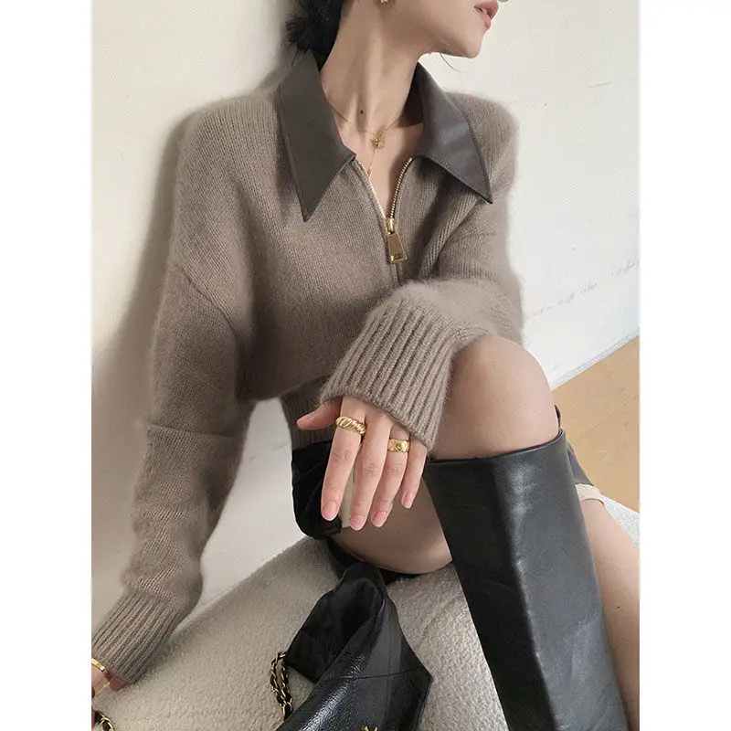 Лоскутный кардиган Feminino с отложным воротником зимняя одежда женский свитер Mujer