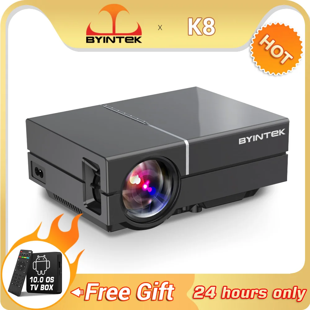 

BYINTEK K8 Мини светодиодный HD Портативный 1080P 150 дюймов домашний кинотеатр цифровой ЖК-видео проектор для 3D 4K