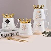 ins creative crown ceramic cup personality lovely mug household water cup with cover milk breakfast mugs friends drinkware gift