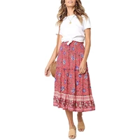 womens bohemian floral printed elastic waist a line maxi skirt with pockets