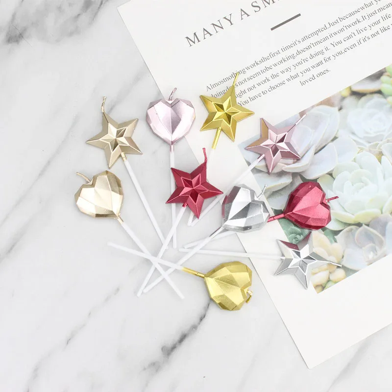 

Birthday Cake Candle Diamond Heart Star Shape Creative 3D Lovely Cupcake Candle Decoration Geometric Facets Diamond Love Candles