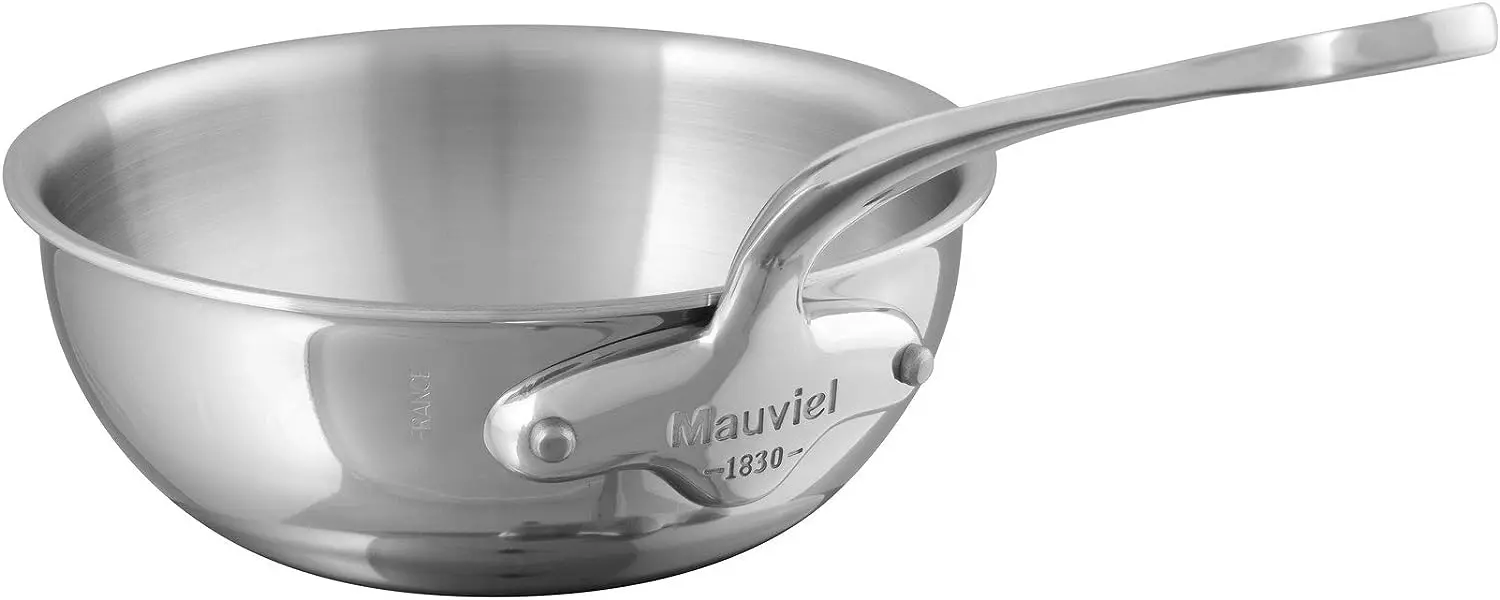 

5-Ply Polished Stainless Steel Splayed Curved Saute Pan With Cast Stainless Steel Handle, 3.4-qt, France