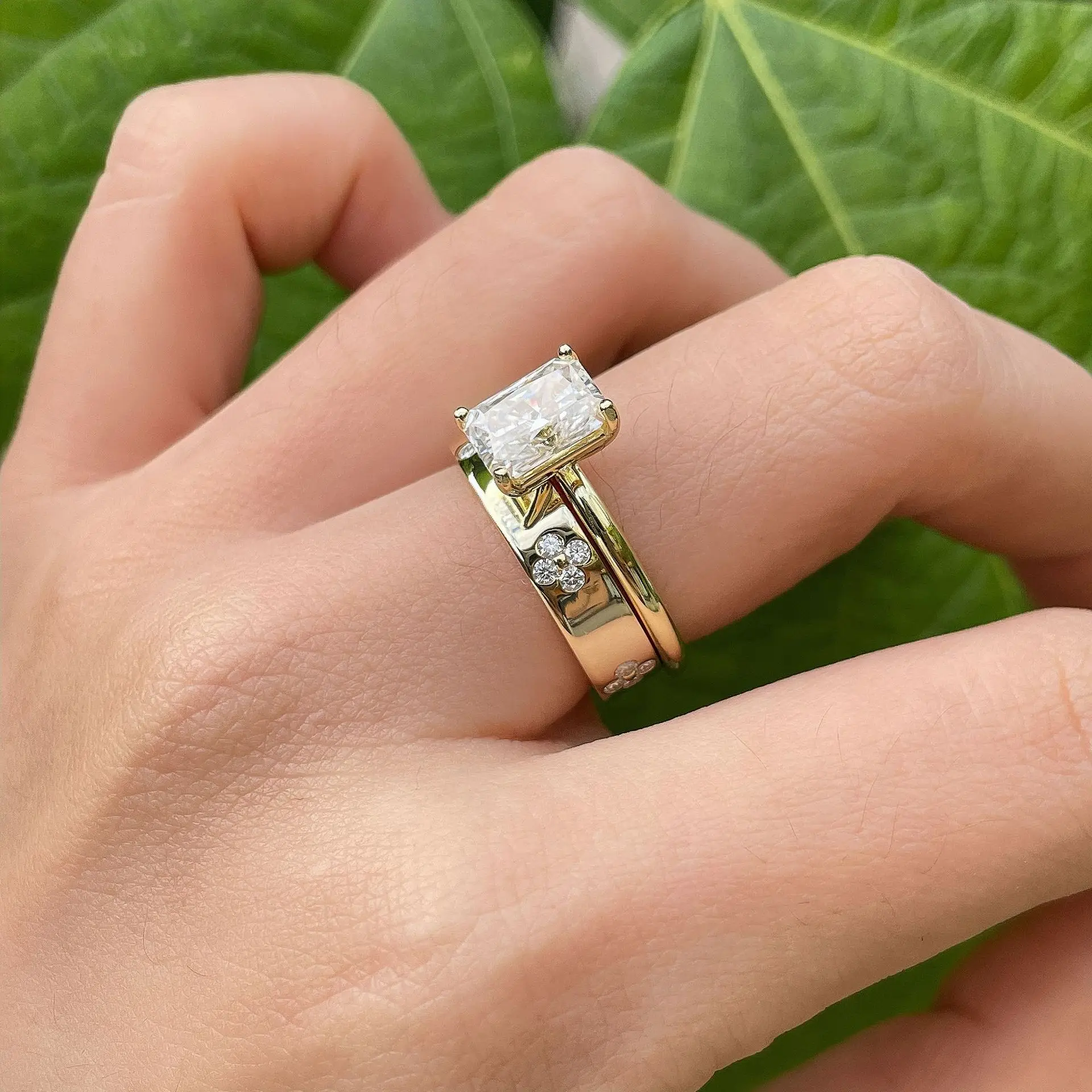 Фото M - JAJAJA 2ct 6x8mm Кольцо из камня Мосана D Цвет Четырехлистник Кольцо для влюбленных 925 Серебро 18 кг Свадебные украшения №3