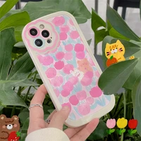 flower lens protection phone case for iphone 13 12 11 pro max x xr xs max soft cover cute tulip cartoon bear rabbit leather case