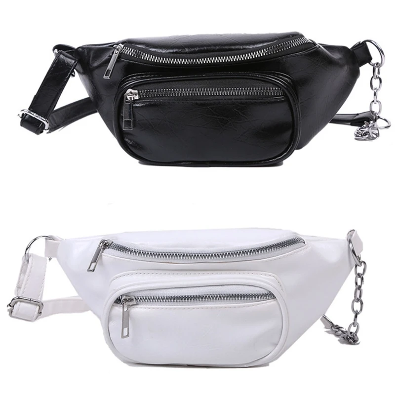 

Unisex PU Leather Sling Bag Casual Shoulder Bags Chain Chest Waist Pack E74B