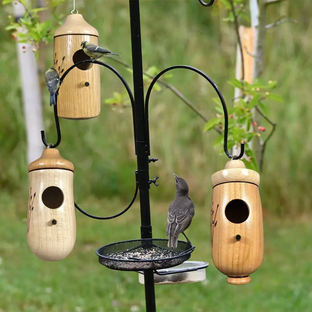 

Wooden Hummingbird House Creative Mini Bird House Outdoor Hanging Birds Swing Nest Box Birds Hut Garden Patio Decorative