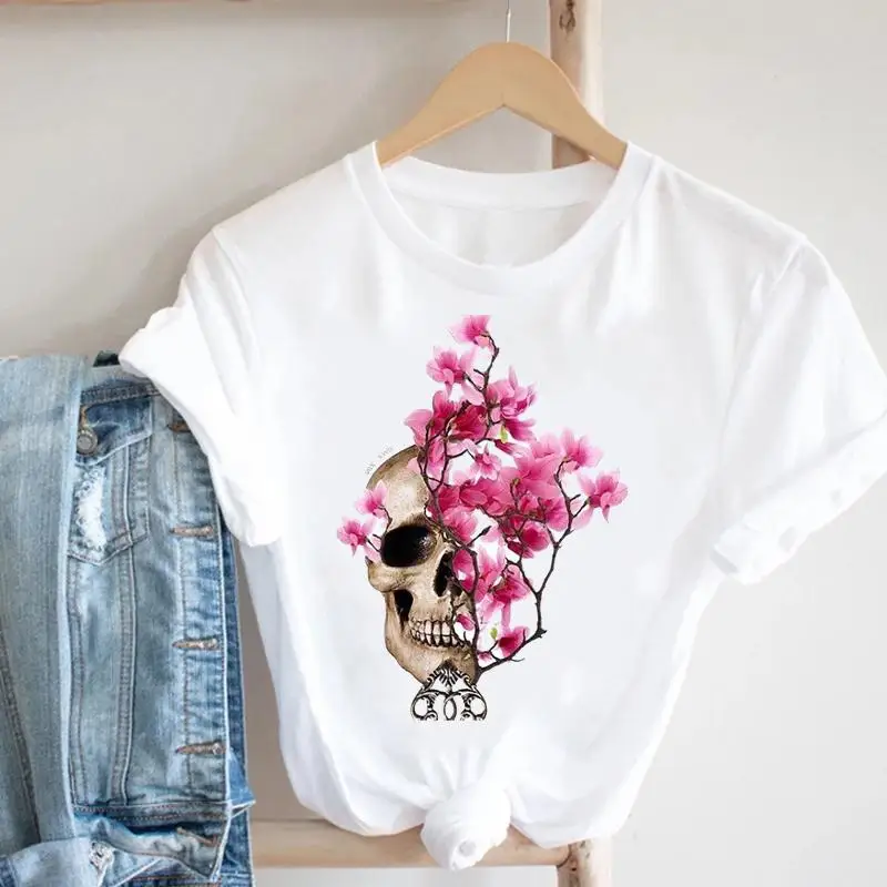 

Fashion Casual Skull Scary Funny Cute 90s Summer Women Clothing Short Sleeve Graphic Tee Female Top Clothes Tshirt T-shirt