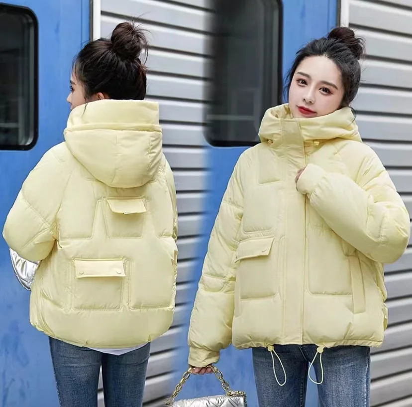 Winter New Cotton Padded Women's 2022 Fashion Hooded Multi-pocket Solid Color Coat Loose Casual Thickening Short Jacket
