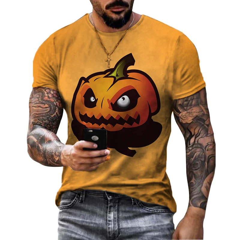 

Halloween Pumpkin Horror Graphic 3D Print Men's T Shirt Hip Hop Street Fashion Short Sleeve O Neck Quality T-Shirt