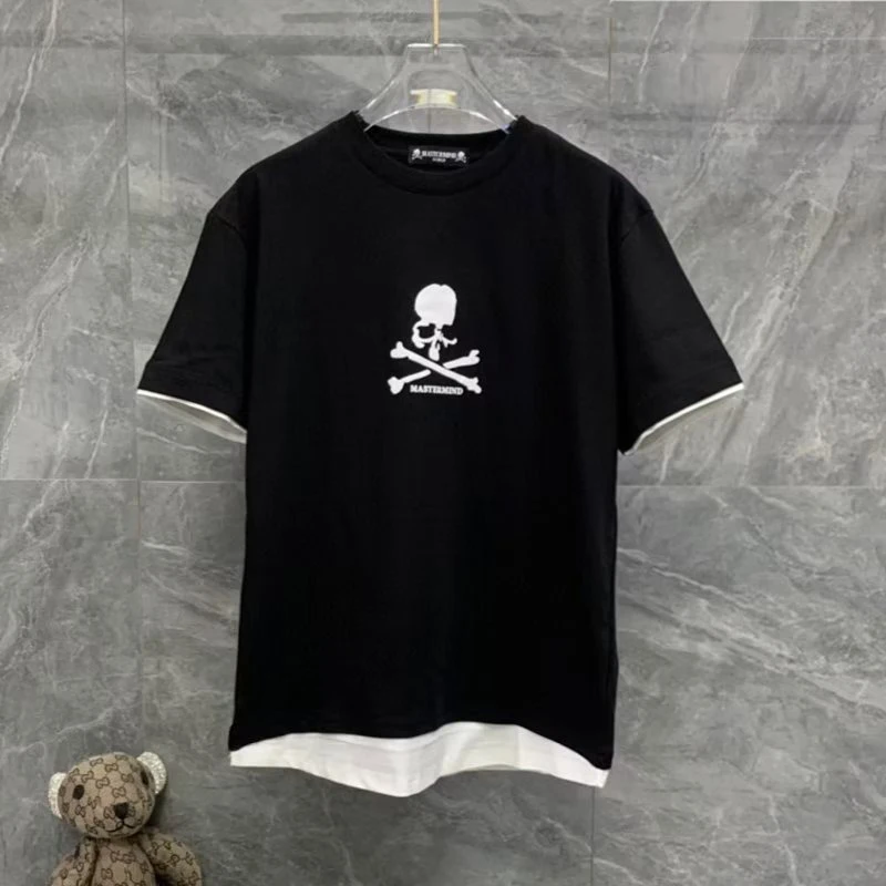 

MASTERMIND JAPAN MMJ Casual T-Shirt 23SS Summer Fashion Printed Skulls Fake Two Pieces Short Sleeve Tee Top For Men And Women
