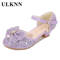 girls high heeled leather shoes 2022 spring new sequin bow childrens dance shoes baotou princess shoes gril shoes
