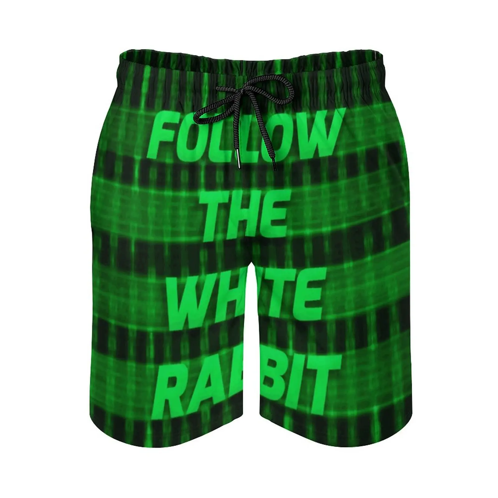 

Follow The White Rabbit Anime CausalVintage Adjustable Drawstring Breathable Quick Dry Men's Beach ShortsSports Loose Elastic Ma