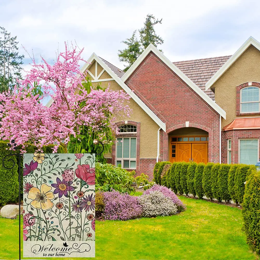 

Summer Garden Flag, Welcome to Our Home Garden Flag Double Sided, Summer Floral Garden Flag for Small Yard Garden Decoration Ban
