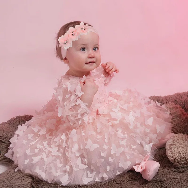 Fashion Party Little Princess Baby Dress Christmas Birthday Gift Kids Clothes 3 6 12 18 24 36 Months Newborn Dress Flowers Mesh