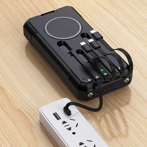 Беспроводной аккумулятор на солнечной батарее 33800 мАч, 40 Вт, сверхбыстрая зарядка, Powerbank для iPhone 16 15 Xiaomi Samsung, портативное зарядное устройство с кабелем