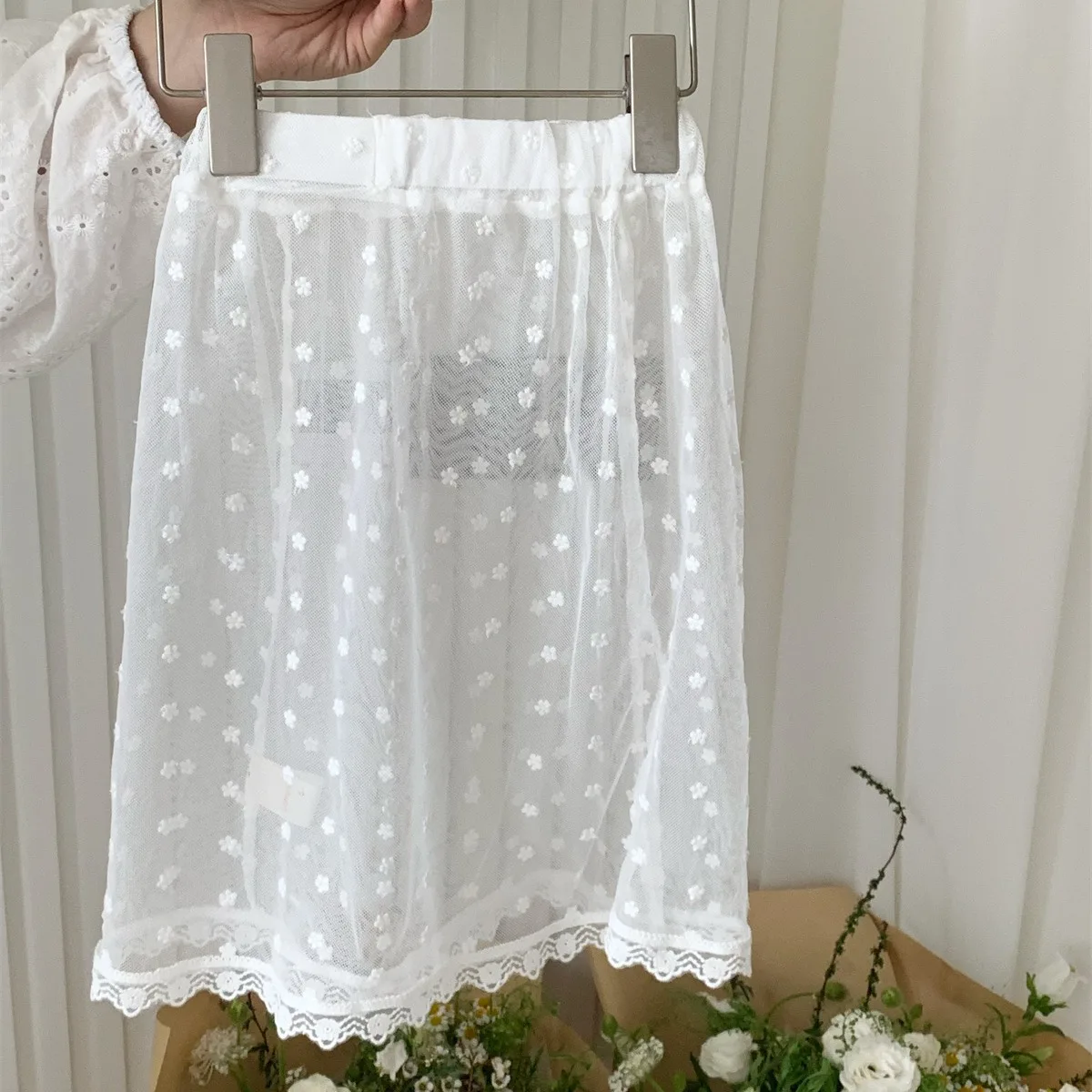 Сетчатая полуюбка для девочек весеннее платье 2024 новинка детский многослойный