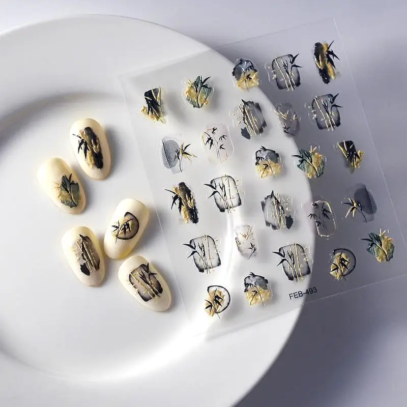 

Embossed Nail Art Stickers Three-dimensional Water Proof Diy Relief Nail Art Bamboo Leaf Nail Stickers No Trace Nail Stickers