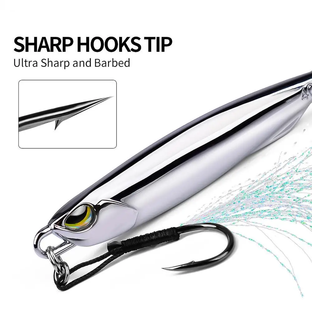 

Fishing Lure 15g/20g/30g/40g High Reflective 3D Eyes Portable Artificial Bait With Feathers Reusable Metal Lure With Hooks