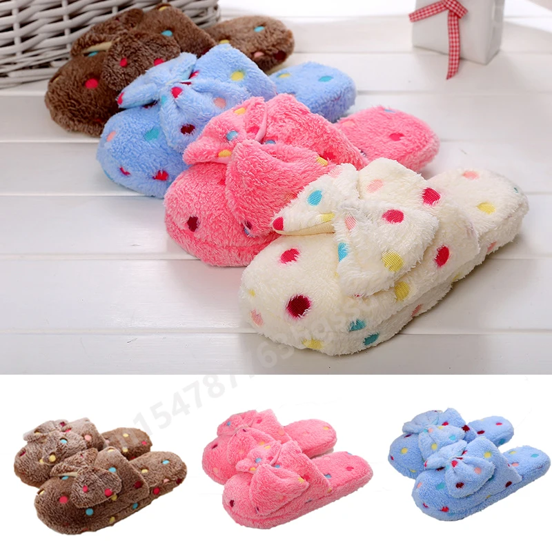 

Women's Winter Home Slippers Cute Autumn Bow Warmth Thick Plush PVC Non-Slip Leisure Shoes Soft Bedroom Floor Zapatillas Mujer
