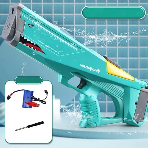 Электрический водяной пистолет Shark, автоматический большой водный пистолет высокого давления для детей, для улицы, пляжа, вечеринки, бассейна