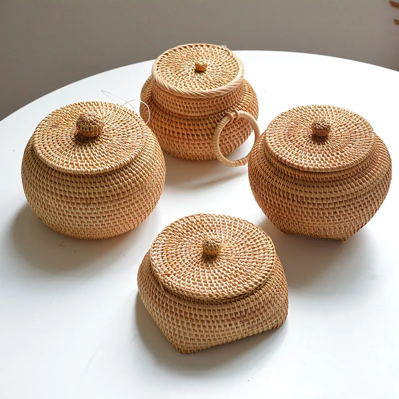 Exported To South Korea, Autumn Rattan Woven Round Tea Table, Sundry Remote Control, Modern Desktop Decoration, Sorting And Stor