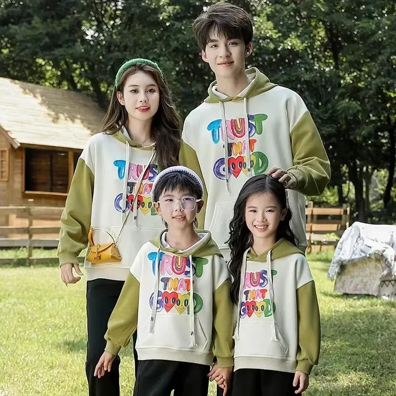 Детские толстовки с капюшоном для семьи зимняя одежда мамы и дочки равная