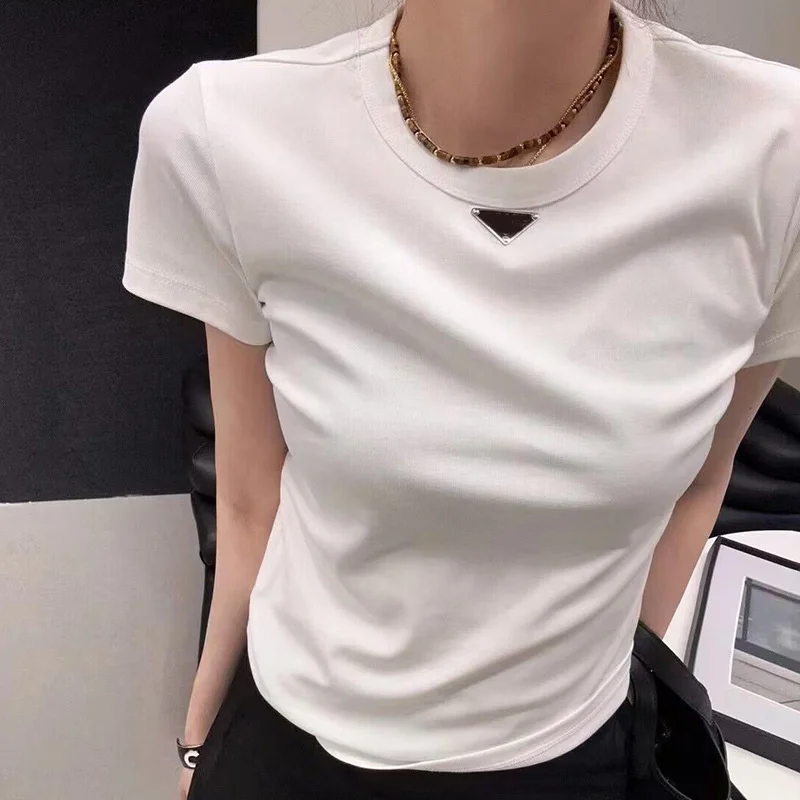 

Woman T-shirts Fashionable And Trendy Round Neck Short Slept For Women 23 New Loose Fitting Casual Versatile Color Cotton Top