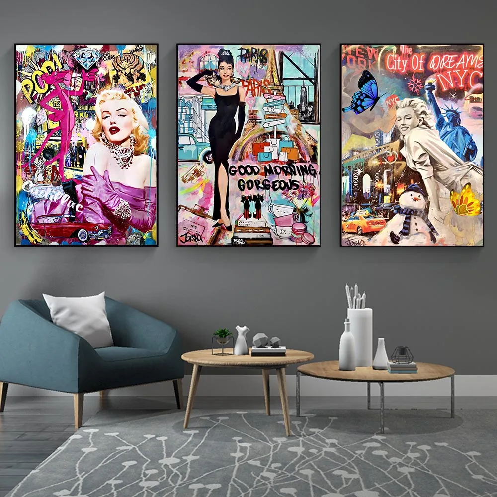 

Fashion Woman Poster Modern Graffiti Street Pop Art Posters Painting Canvas Print Wall Art Pictures For Living Room Home Decor