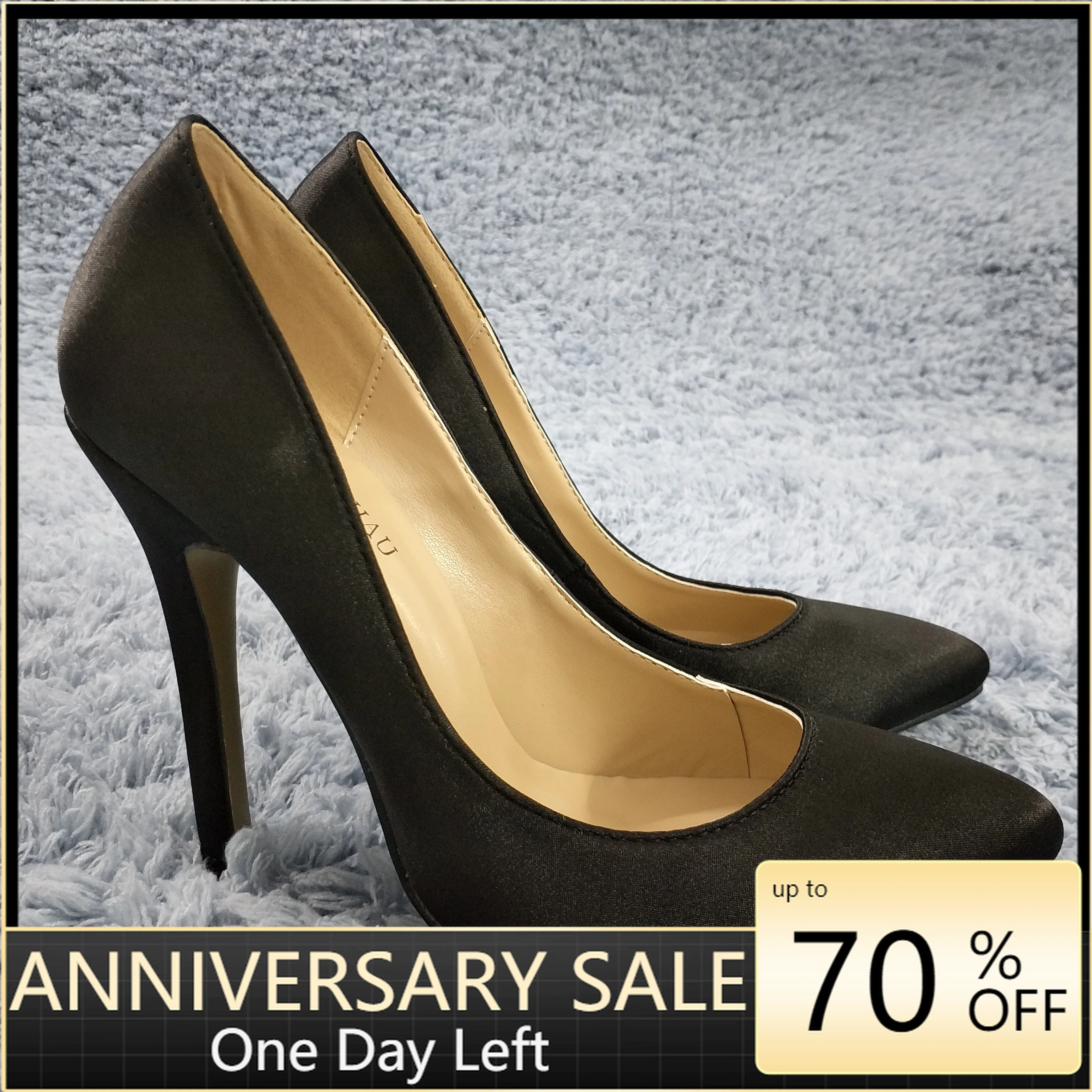 

Women Stiletto Thin High Heel Pumps Sexy Pointed Toe Black Satin Party Work Office Career Lady Shoes 119-b10