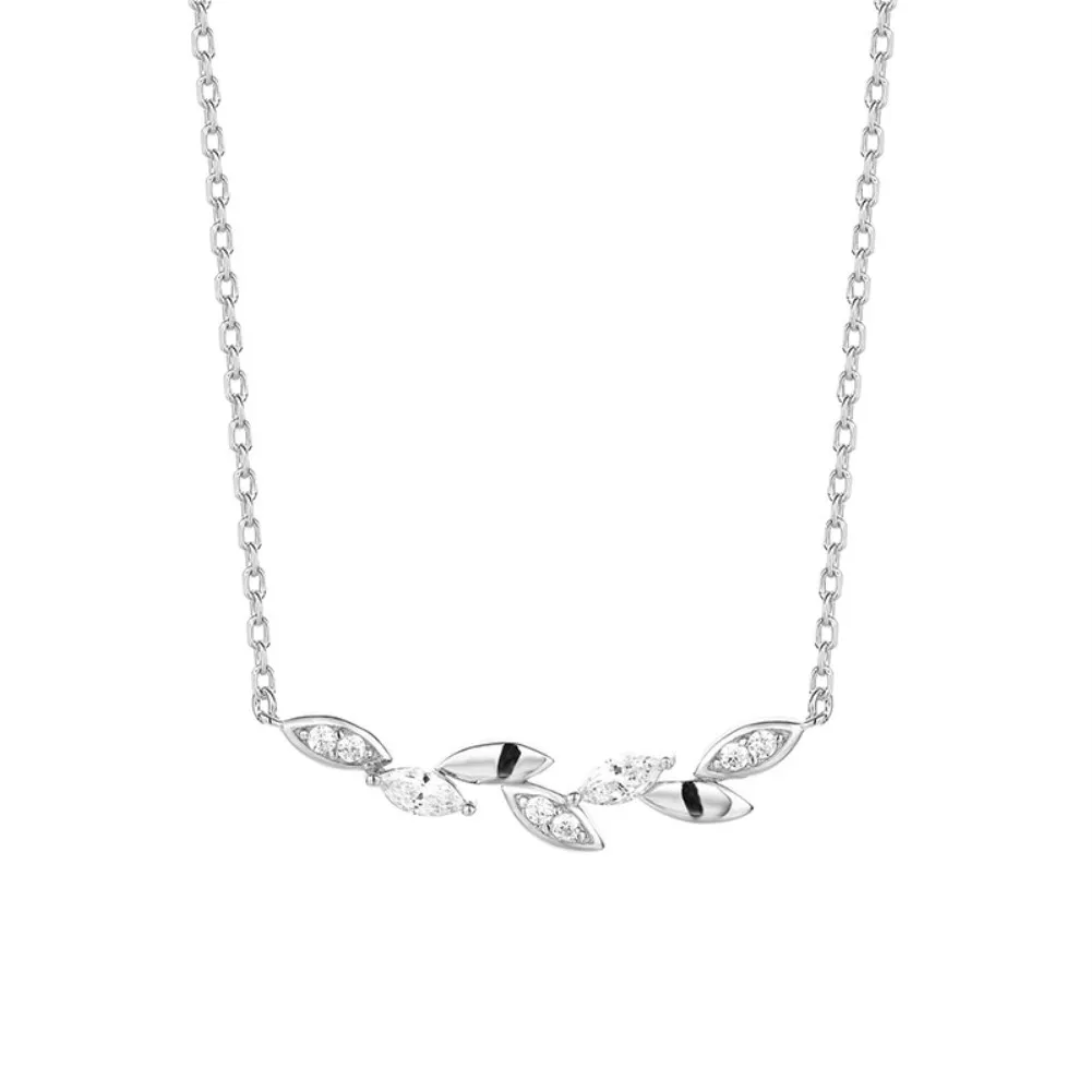 

Sterling Silver Necklace Women Korean Version of The Small Fresh Diamond-encrusted Leaf Pendant Set Series of Bracelet Earrings