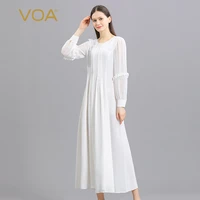 voa silk 31mm gentle fungus edge design white dress age reducing all match maxi dresses for women vestidos de fiesta ae1295
