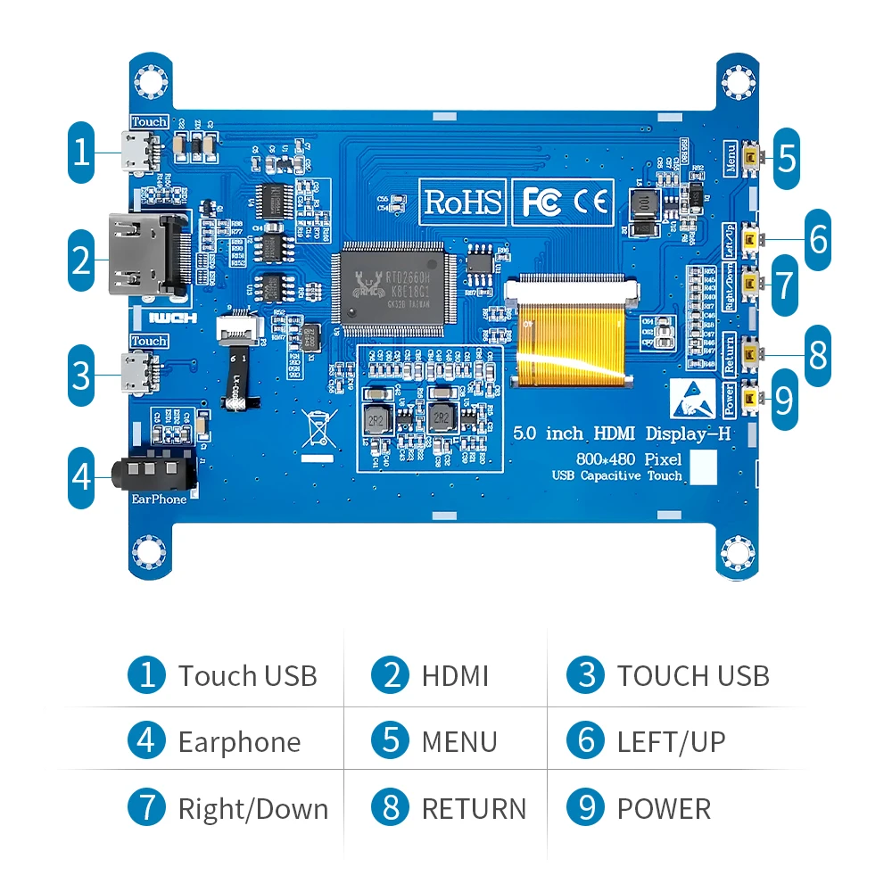ЖК-экран 800*480 сенсорный экран Raspberry Pi 5-дюймовый мини HDMI монитор совместимый с 400 4 3B