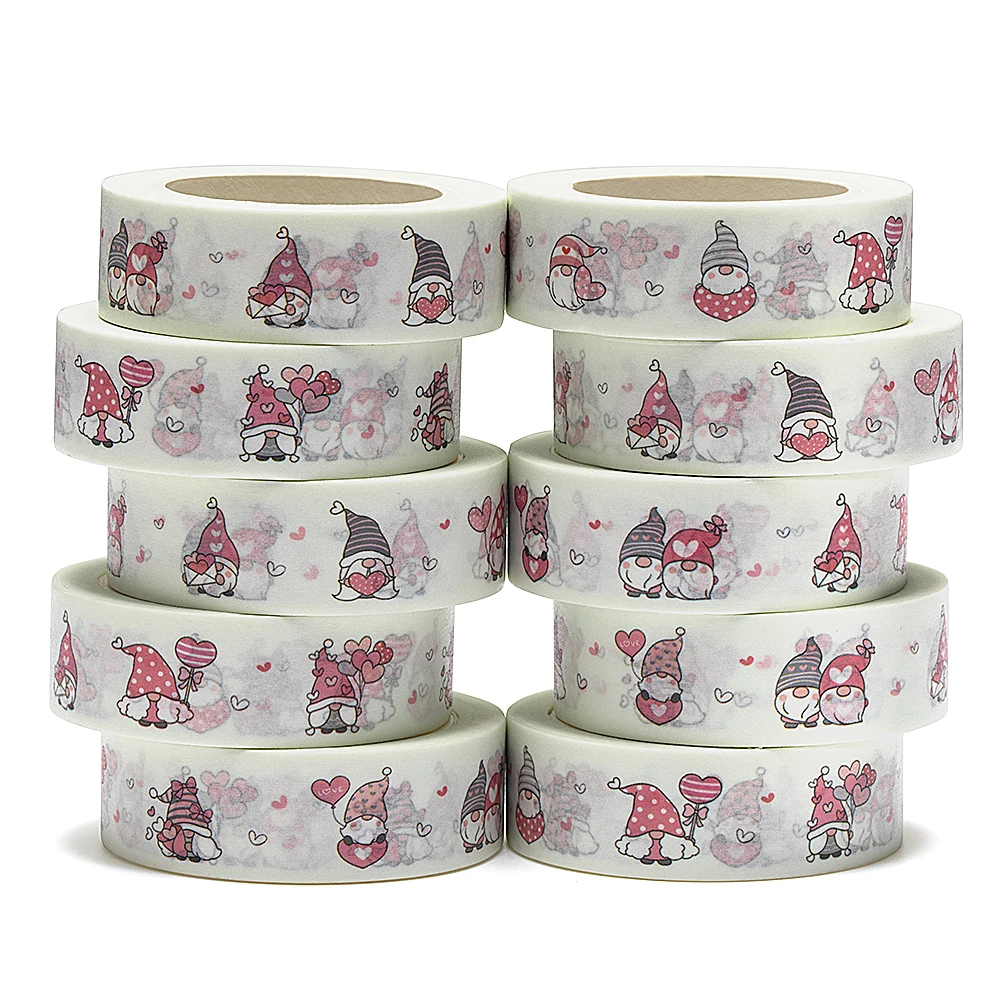 

2022 NEW 10pcs/Lot 15mm x 10m Adorable Gnomes Love Valentine Cartoon Washi Tape Scrapbook Masking Adhesive Washi Tape Stationery