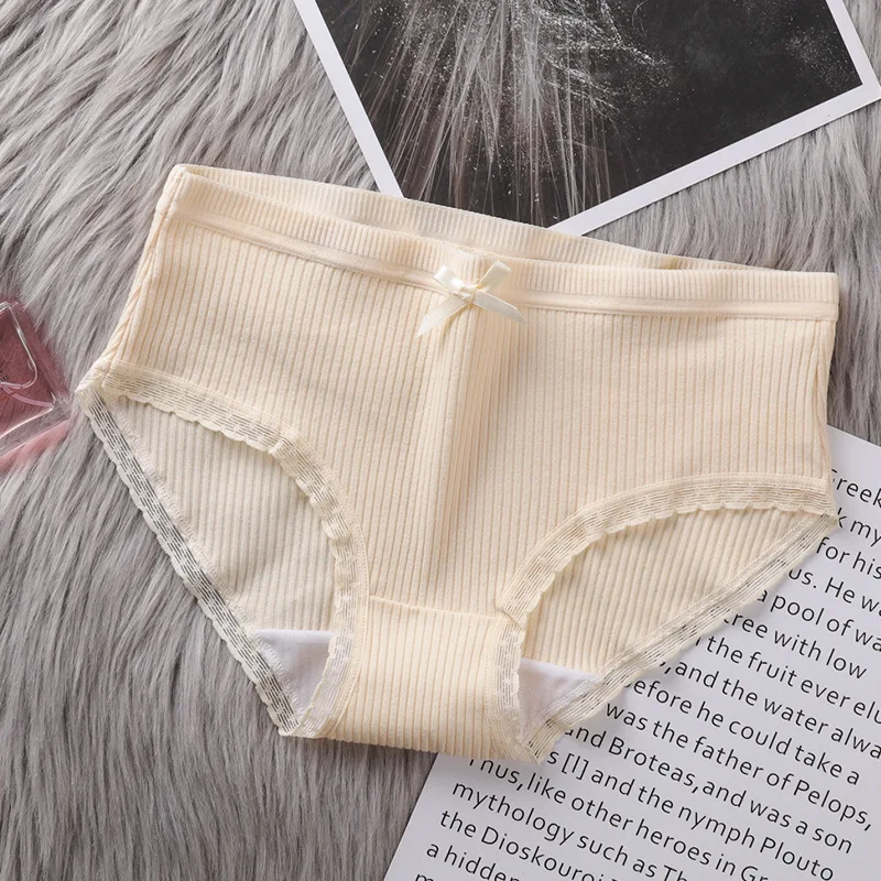 

Lace Milk Silk Hip Sexy Panties Women's Striped Bow Breathable Waist Girl Briefs