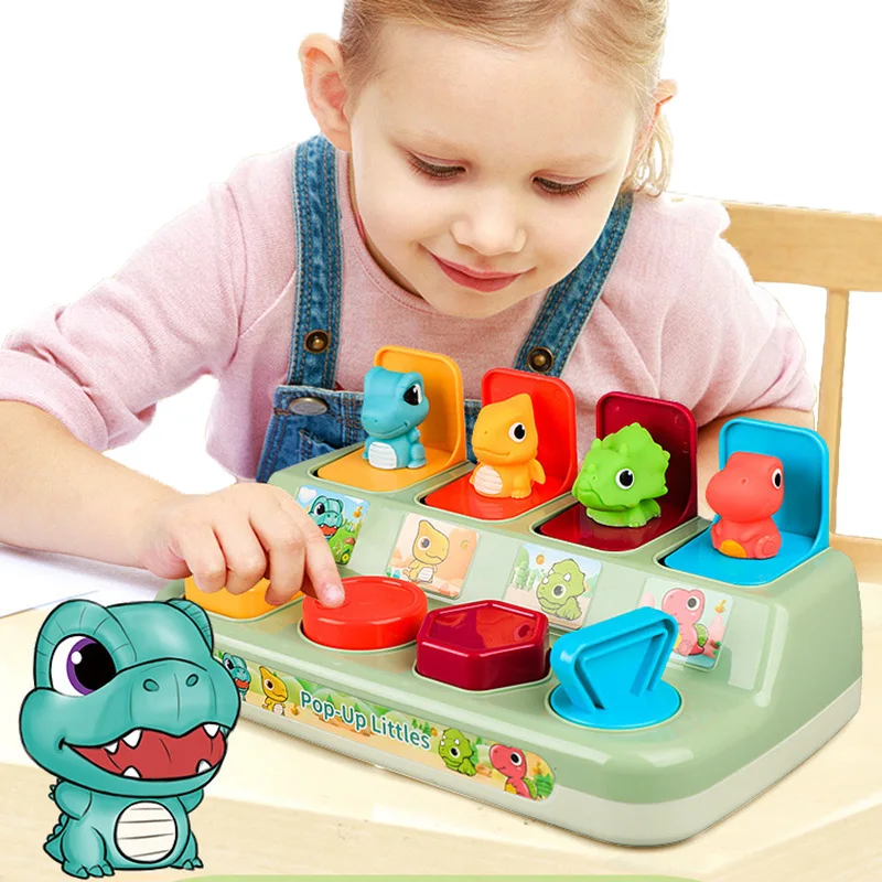

Baby Montessori Toys Cute Dinosaur Pop Up Peekaboo Toy Memory Training Toddlers Development Puzzle Game Toddler Gifts for 1-3Y