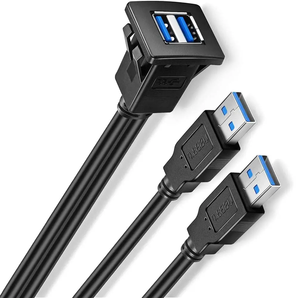 

3ft Truck with Buckle Dual Ports USB 3.0 Extension Cable Car Dashboard Panel Flush Mount