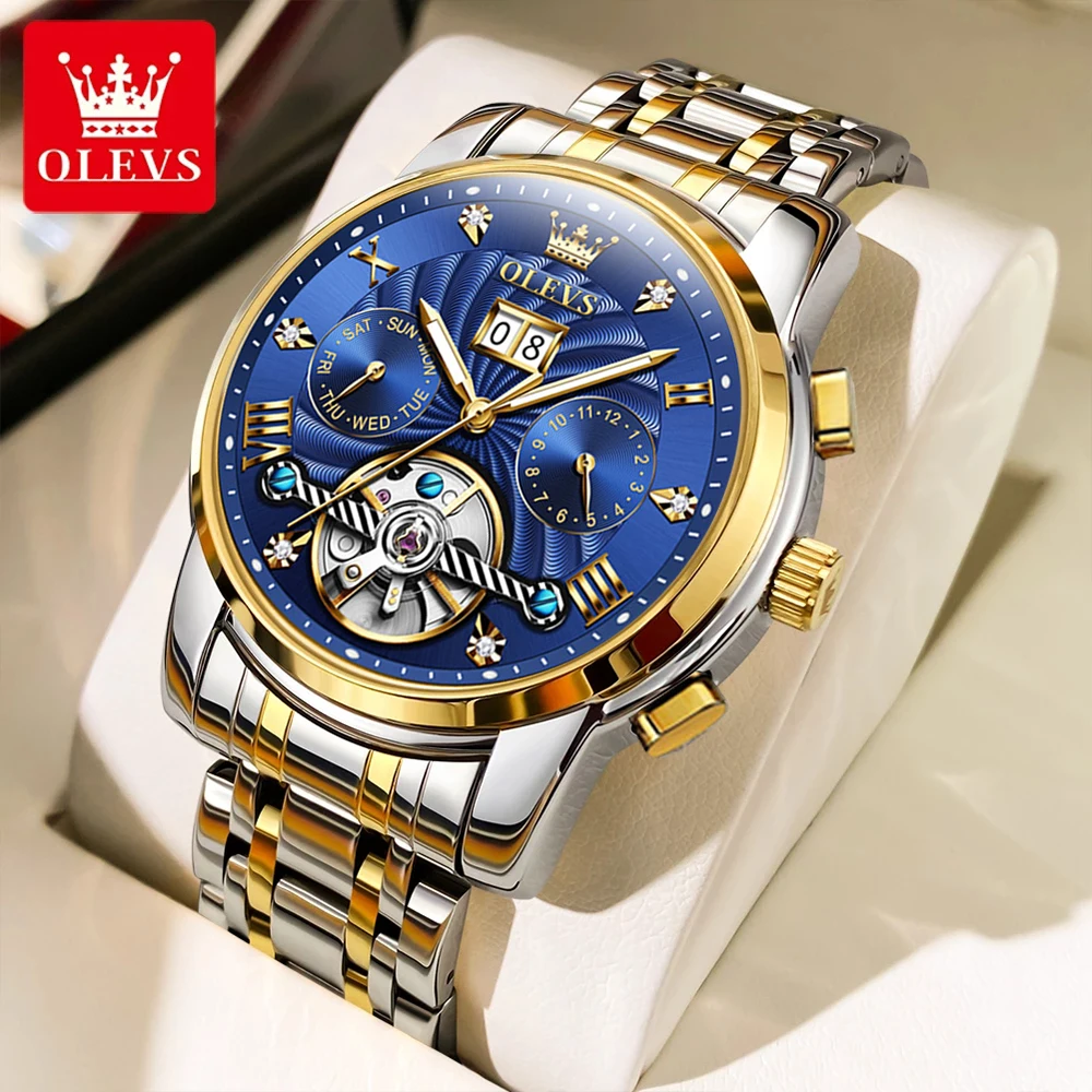 

Часы мужские механические водонепроницаемые с браслетом из нержавеющей стали и календарем